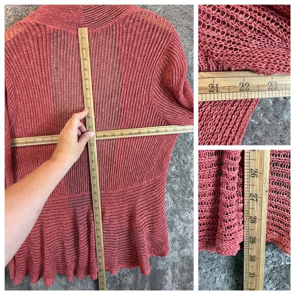 Eileen Fisher Airy Linen Grain Rib Knit Open Peplum Cardigan Sweater L Pink - Picture 8 of 8
